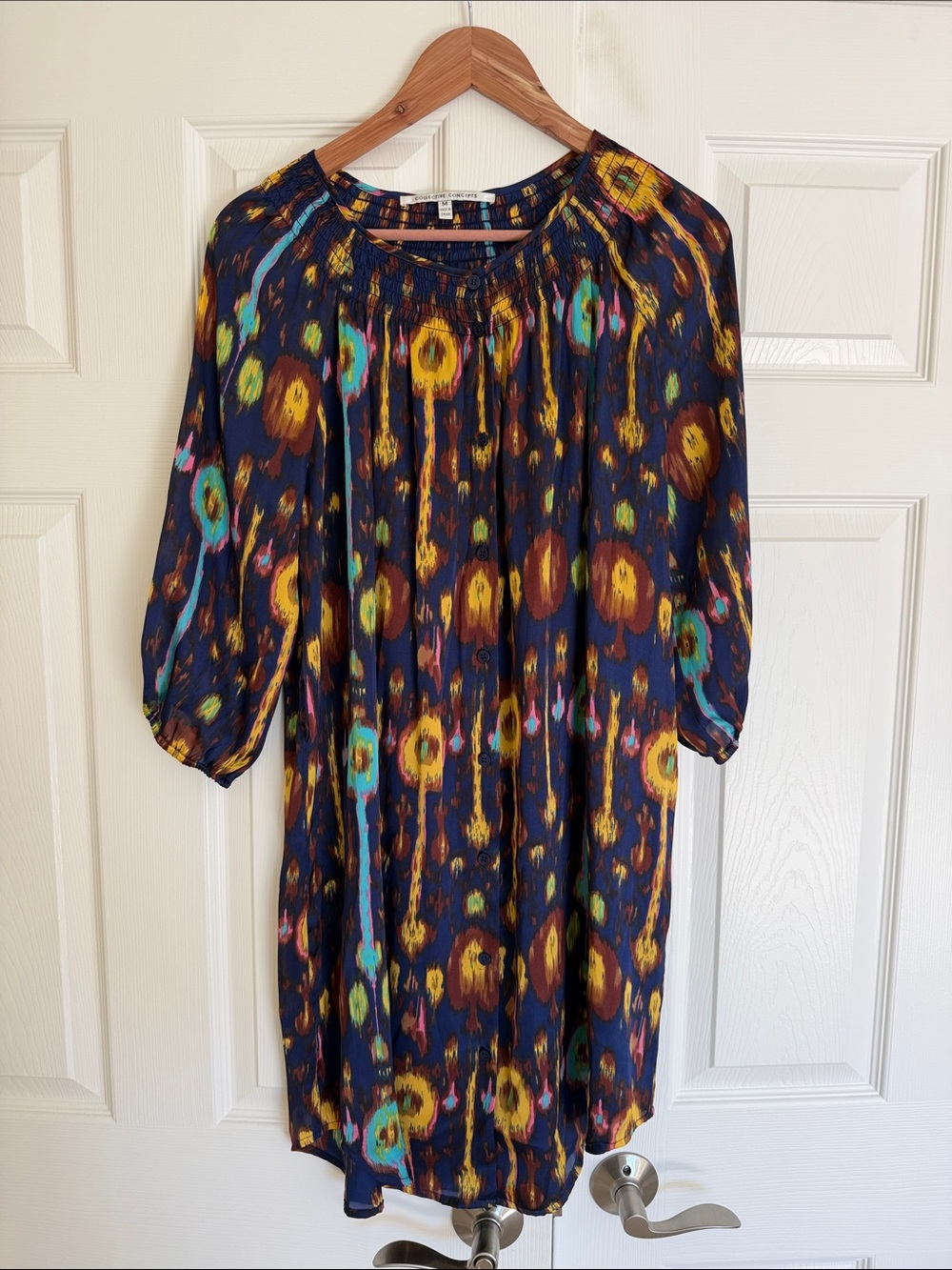 Collective Concepts Navy Shift Dress with Multicolor Brushstroke Print